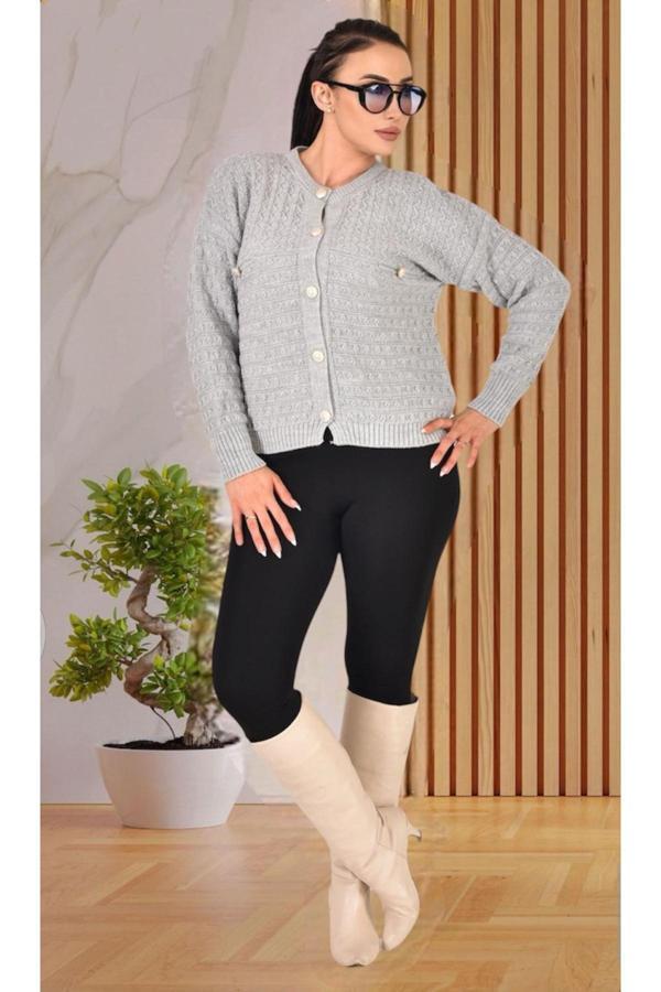 Çetinkaya Düğme Detaylı Örgü Hırka - Image 1