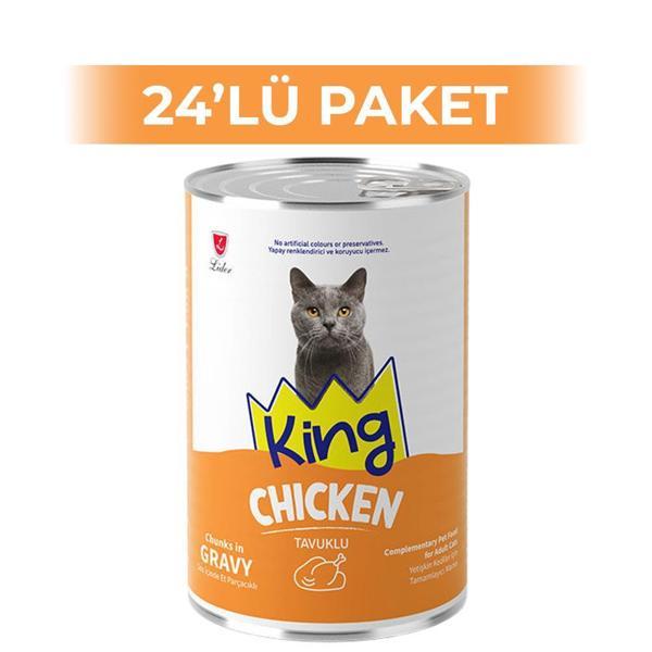 King Sos İçerisinde Et Parçacıklı Tavuk Etli Kedi Konservesi 400 gr 24 Adet - Image 1