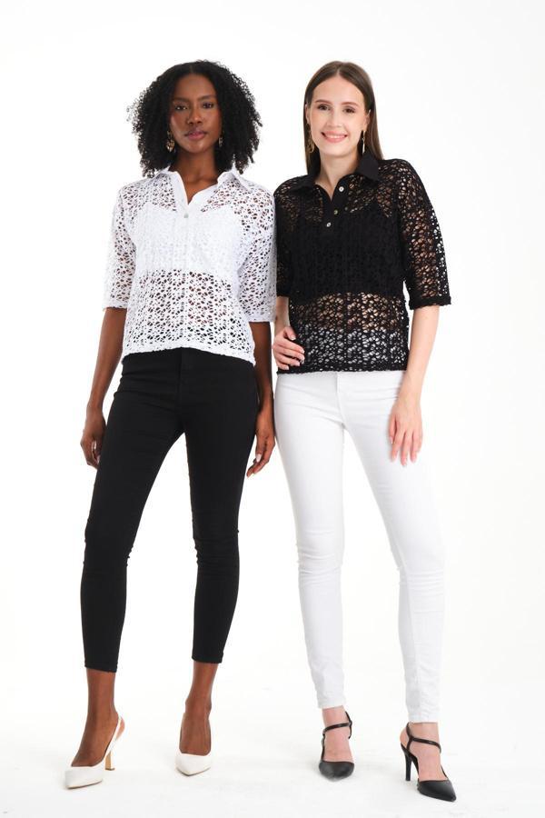 Polo Yaka Dantel Bluz - Image 1