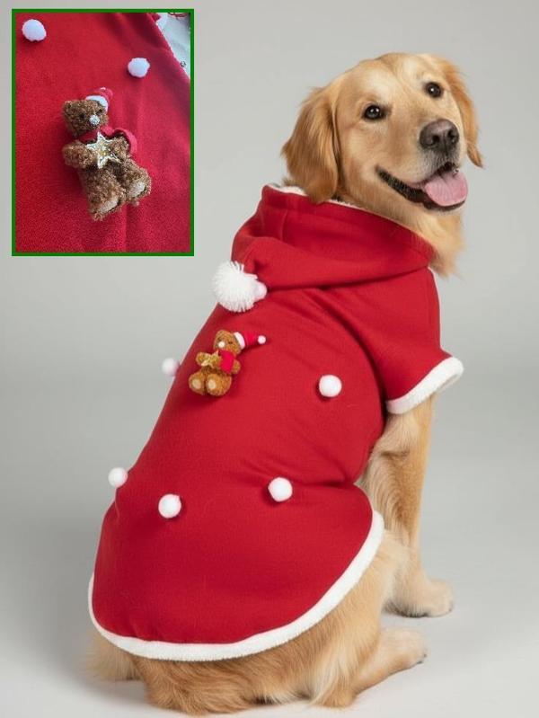 Santa Teddy Kırmızı Yılbaşı Köpek Kıyafeti | Noel Baba Kapüşonlu Polar Sweatshirt | Orta ve Büyük Irklar İçin - Image 1