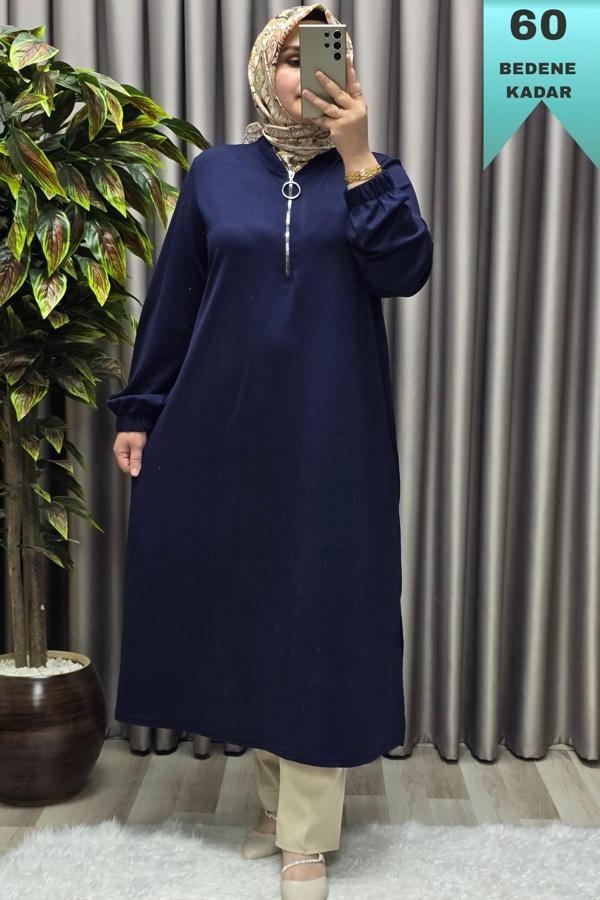 Kadın Tesettür Giyim Büyük Beden Fermuarlı Jumbo Uzun Tunik  - Image 1