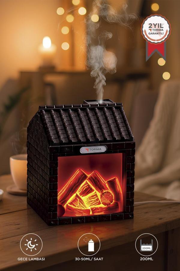 TORIMA H9 Koyu Kahve Şömine Efektli 200ml Sessiz Ultrasonik House Hava Nemlendirici - Image 1