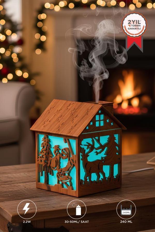 Torima H14 Açık Kahverengi Yılbaşı Temalı Ahşap Görünümlü 240ml Hava Nemlendirici Buhar Makinesi - Image 1