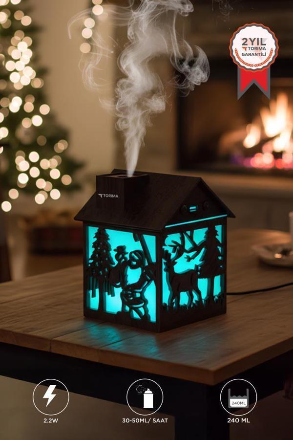 Torima H14 Koyu Kahverengi Yılbaşı Temalı Ahşap Görünümlü 240ml Hava Nemlendirici Buhar Makinesi - Image 1