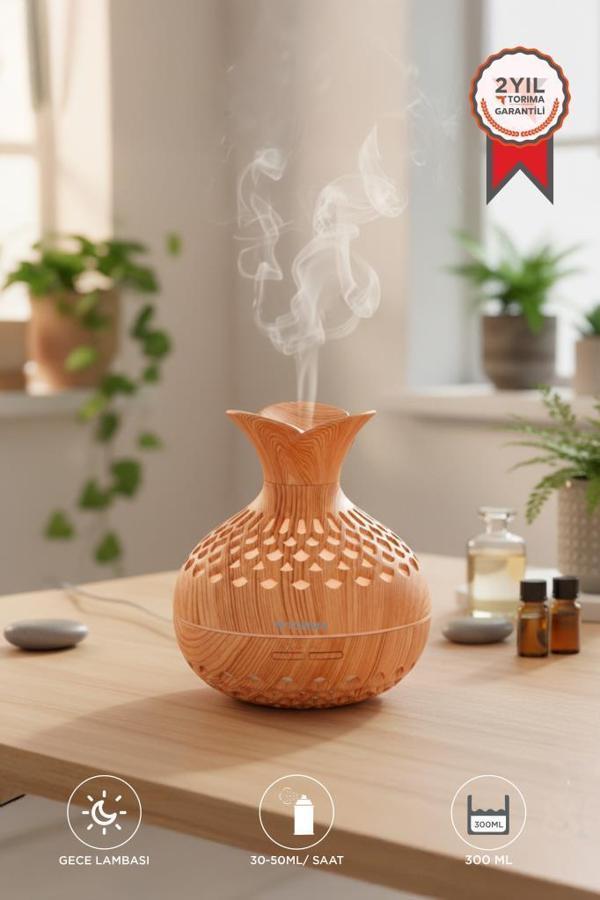 TORIMA H15 Ahşap Led Işıklı 300ml Sessiz Ultrasonik Flower Hava Nemlendirici - Image 1