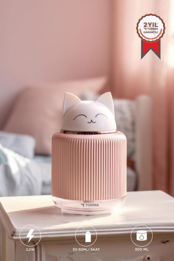 Torima H8 Pembe Sevimli Kedi Figürlü Gece Lambalı 300ml Mini Hava Nemlendirici Buhar Makinesi - Image 1