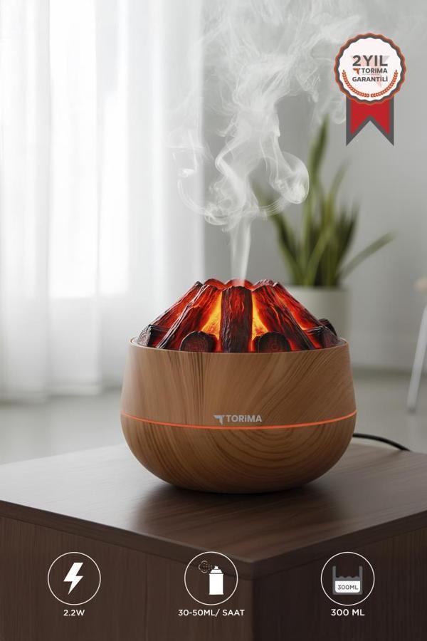TORIMA H11 Ahşap Odun Ateş Efekli 300ml Sessiz Ultrasonik  Hava Nemlendirici - Image 1