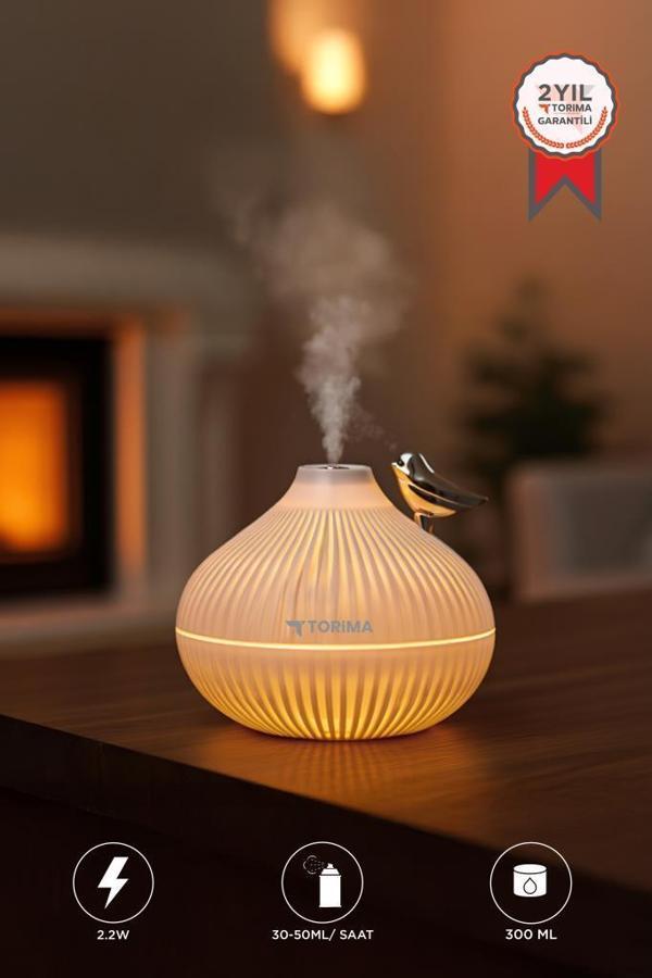Torima H12 Beyaz Ultrasonik Gece Lambalı Hava Nemlendirici Dekoratif Buhar Makinesi  - Image 1