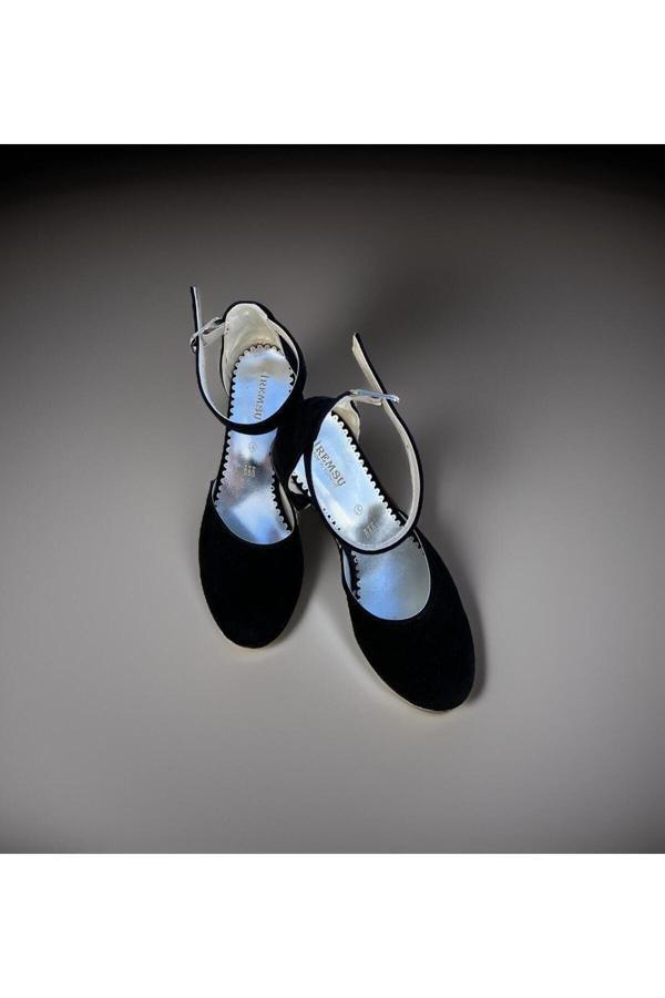 Siyah Süet Kız Çocuk Topuklu Ayakkabı - Image 1