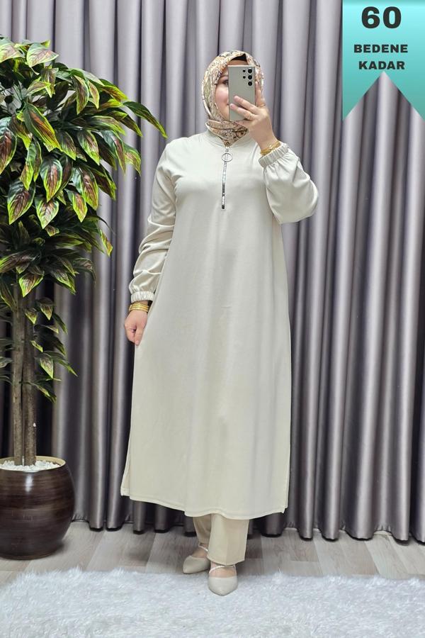 Kadın Tesettür Giyim Büyük Beden Fermuarlı Jumbo Uzun Tunik  - Image 1