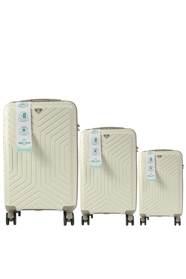 Metropolitan SDR 103 PP Valiz Seti - Büyük + Orta + Kabin Boy - Kemik / Gri - Image 1
