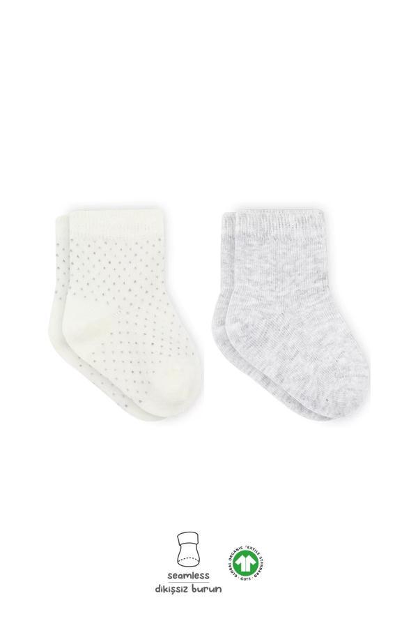 Puan Derby Penye Soket Çorap 2'li  Gri Ekru - Image 1