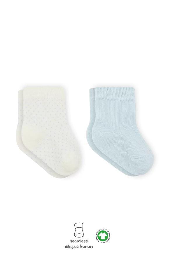 Puan Derby Penye Soket Çorap 2'li  Mavi Ekru - Image 1