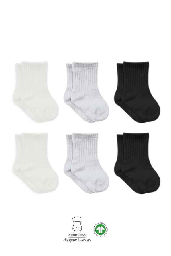Penye Soket Çorap 6'lı Ekru Gri Siyah - Image 1