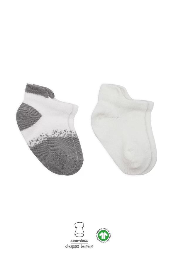 2'li Penye Sneakers Çorap Bs20105 Ekru Gri - Image 1