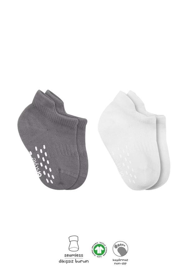 2'li Sneakers Kaymaz Colours Penye Çorap Bs20104 Gri Beyaz - Image 1