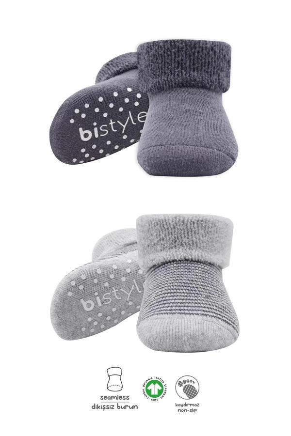 Çemberli Kaymaz Havlu Soket Çorap 2'li  Gri-antrasit - Image 1