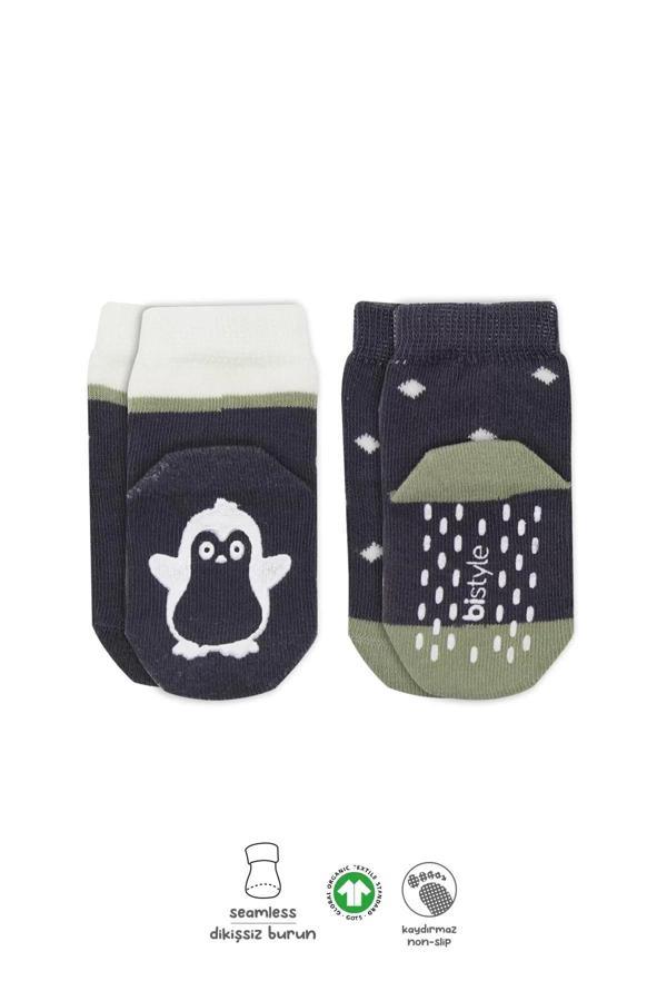 Hayvan Figürlü Kaymaz Erkek Soket Çorap 2'li  Antrasit - Image 1