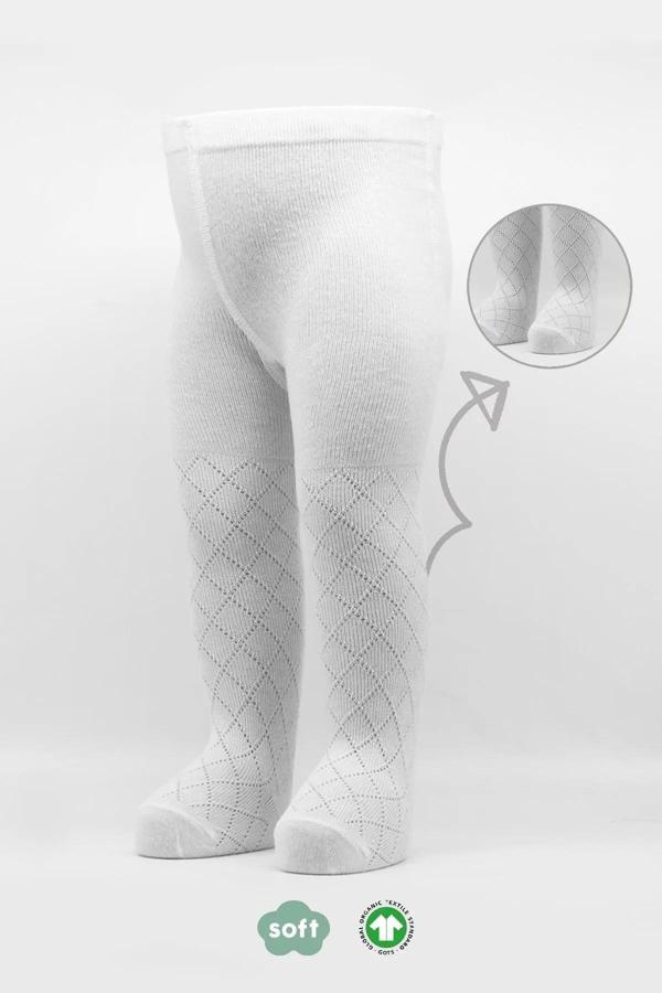 Tekli Ekose Kabartma Penye Külotlu Çorap Bs50105 Beyaz - Image 1