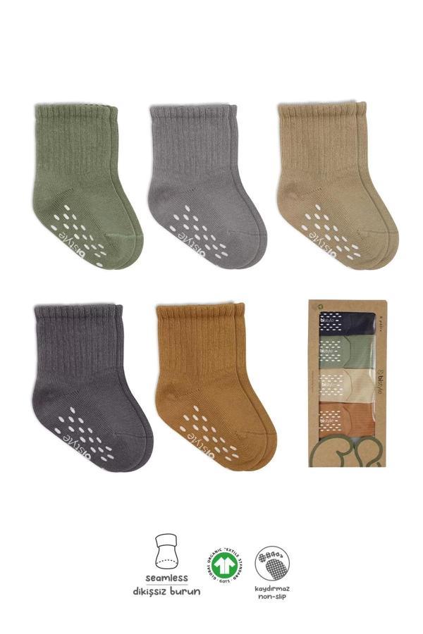 5'li Penye Kaymaz Düz Soket Çorap 10121 Yeşil - Image 1