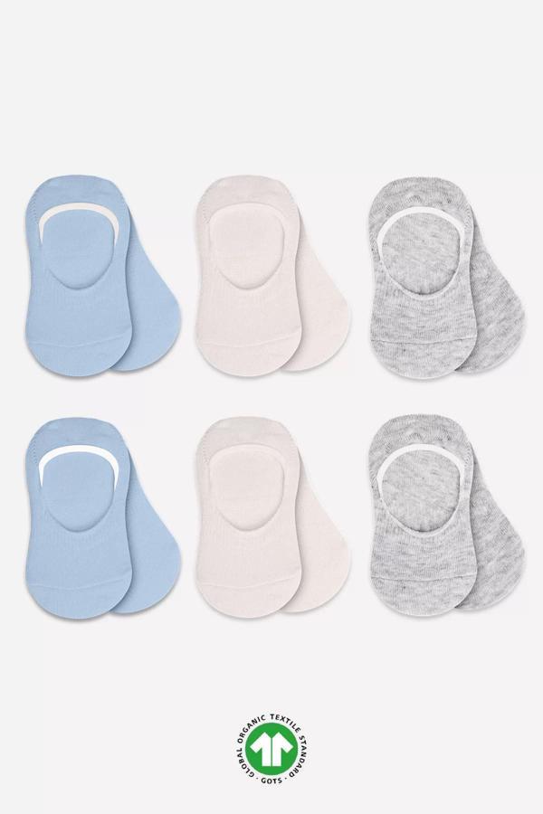 6'lı Silikonlu Babet Penye Çorap Bs30101b Mavi Ekru Gri - Image 1