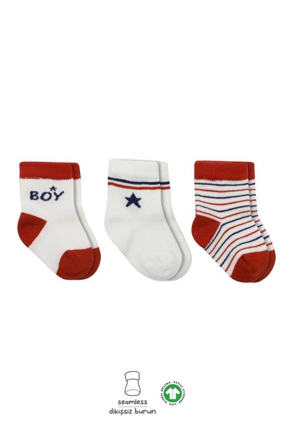 3'lü Penye Boy And Girl Soket Çorap Bs10114 Kırmızı - Image 1