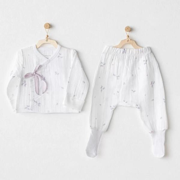 Magical Butterfly Müslin 2'li Zıbın Takım White - Image 1