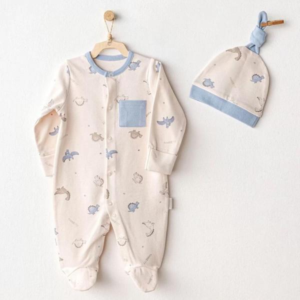 Andywawa Ac25919 Romper Hat Set Dino Bebek Tulum Takım Beige - Image 1