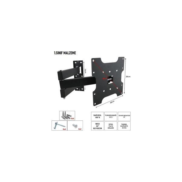 Technozi Tüm Markalar ile Uyumlu Televizyon Duvar Asma Aparatı Hareketli Üç Kollu 32'' 82-102 CM - Image 1