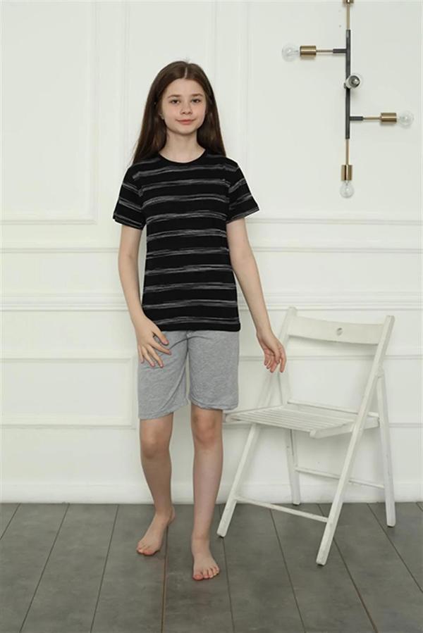 Kız Çocuk Penye Şortlu Pijama Takım Siyah - Image 1