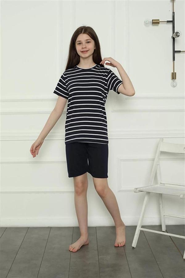 Kız Çocuk Penye Şortlu Pijama Takım Lacivert - Image 1