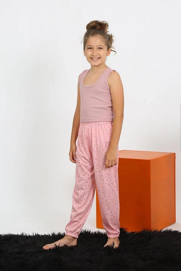 Kız Çocuk Sıfır Kol Gül Kurusu Penye Pijama Takım - Image 1