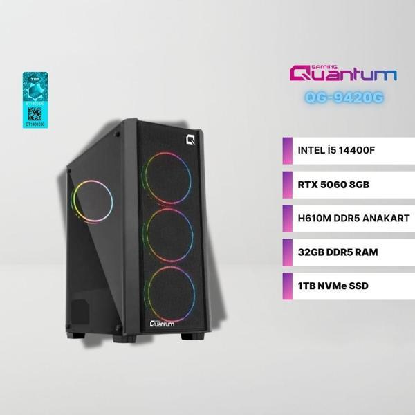 Quantum Gaming QG-9420G QY1608 Intel i5-14400F 32GB DDR5 1TB NVMe SSD RTX 5060 8GB Masaüstü Oyuncu Bilgisayarı - Image 1