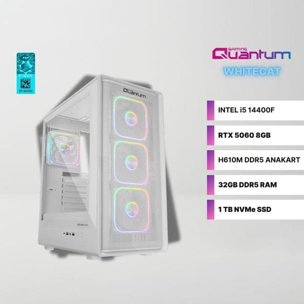 Quantum Gaming WhiteCat ME2007 Intel i5-14400F 32GB DDR5 1TB NVMe SSD RTX 5060 8GB Gaming Masaüstü Bilgisayar - Image 1