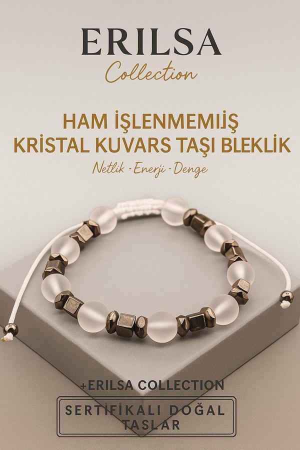 Sertifikalı Ham İşlenmemiş Kristal Kuvars Doğal Taş Bileklik - 8x8 mm Netlik Enerji ve Denge Taşı - Image 1