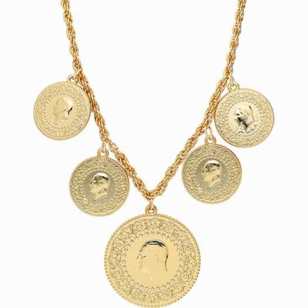 Altın Görünümlü Beşi BİR Yerde Kolye (Halat Zincirli) DAYB0180 - Image 1