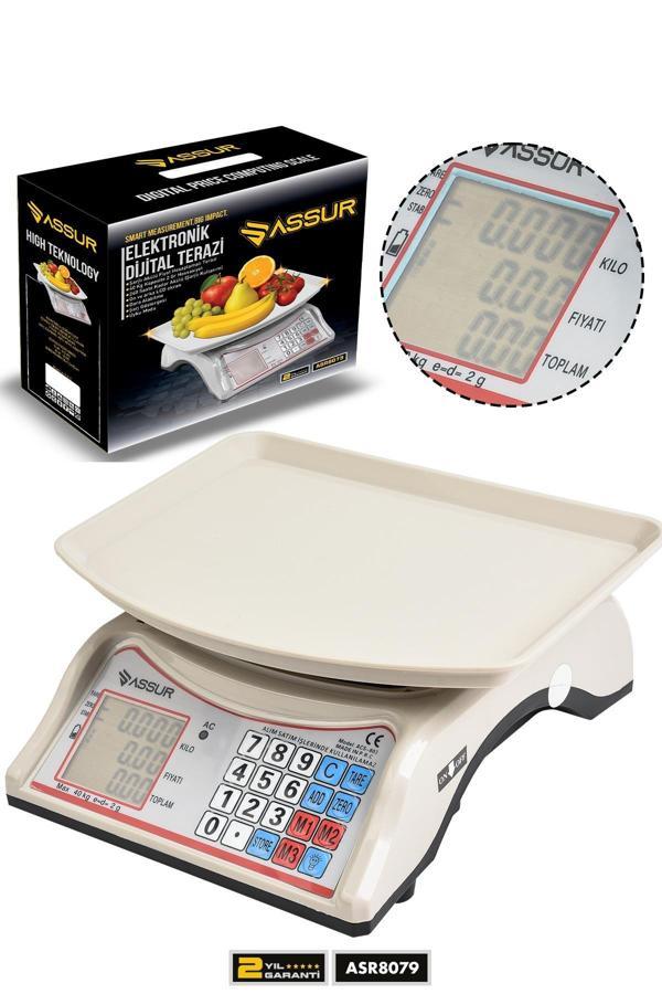 Assur Akülü Dijital Mutfak Terazisi 2 Gr 40 Kg Şarjlı Hassas Ölçüm Tartı Hassas Terazi - Image 1