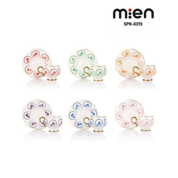 MİEN 6’lı Kabartmalı Porselen Türk Kahve Fincan Takımı – 90 ml - Image 1