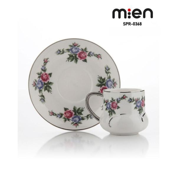 MİEN 6 Kişilik Kanaviçe Desen Porselen Türk Kahve Fincan Takımı – 80 ml - Image 1