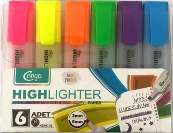 Cengo 6’lı Fosforlu Kalem Neon Renkler CGO-124 - Image 1
