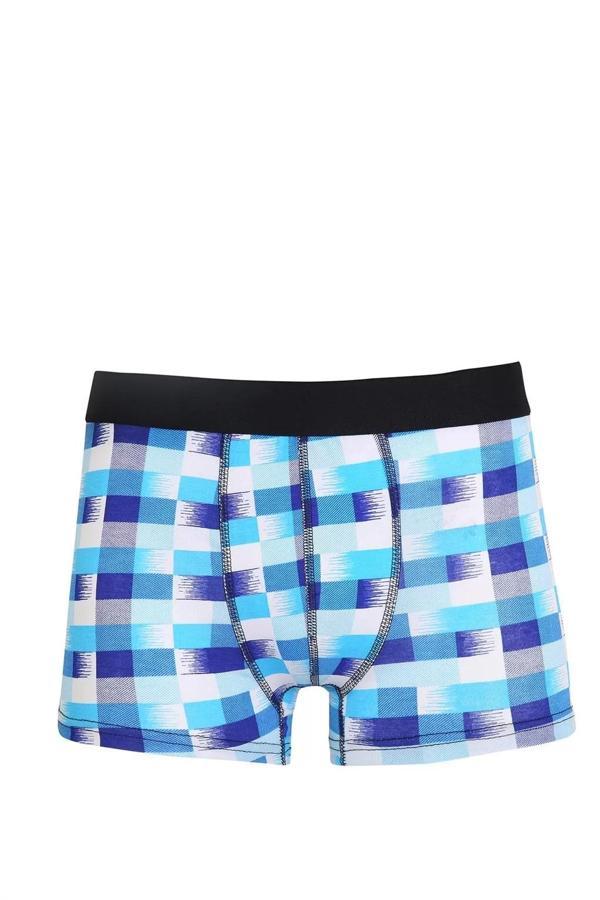 Erkek Penye Likralı Desenli Boxer Mavi - Image 1