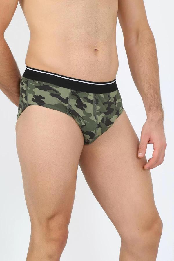 Erkek Pamuk Desenli Likralı Slip Haki - Image 1