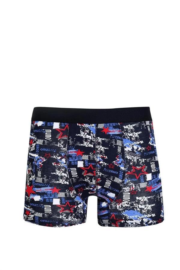 Erkek Penye Likralı Desenli Boxer Lacivert - Image 1