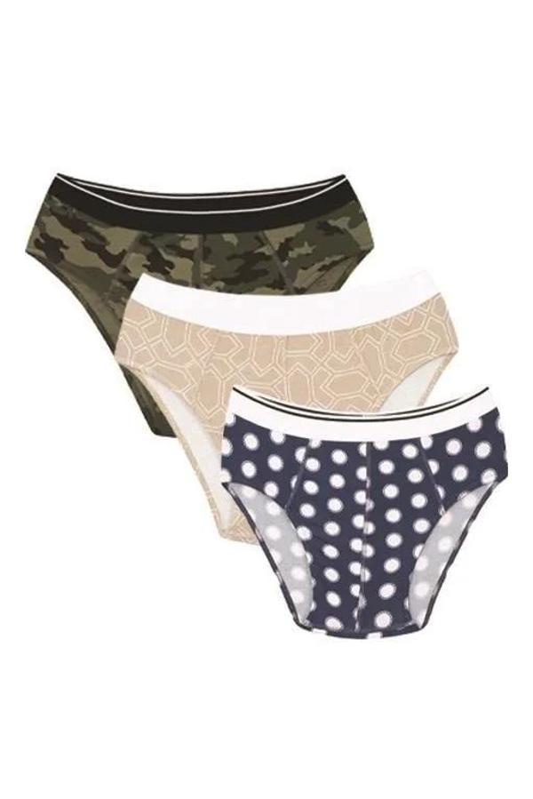 Erkek Pamuk 3lü Desenli Likralı Slip - Image 1