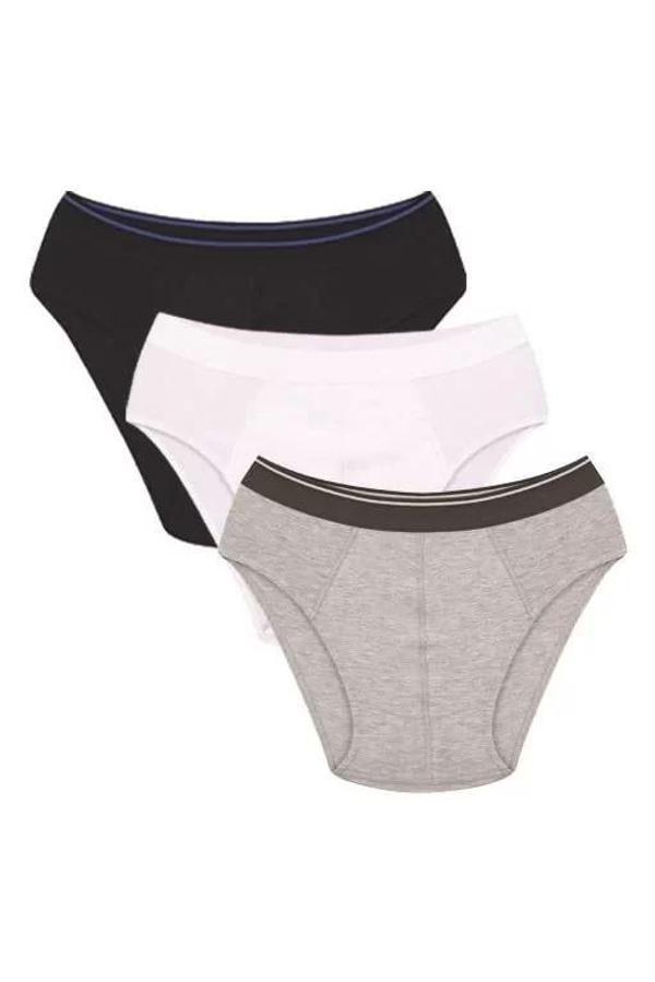 Erkek Pamuk 3lü Laci Beyaz Gri Likralı Slip - Image 1