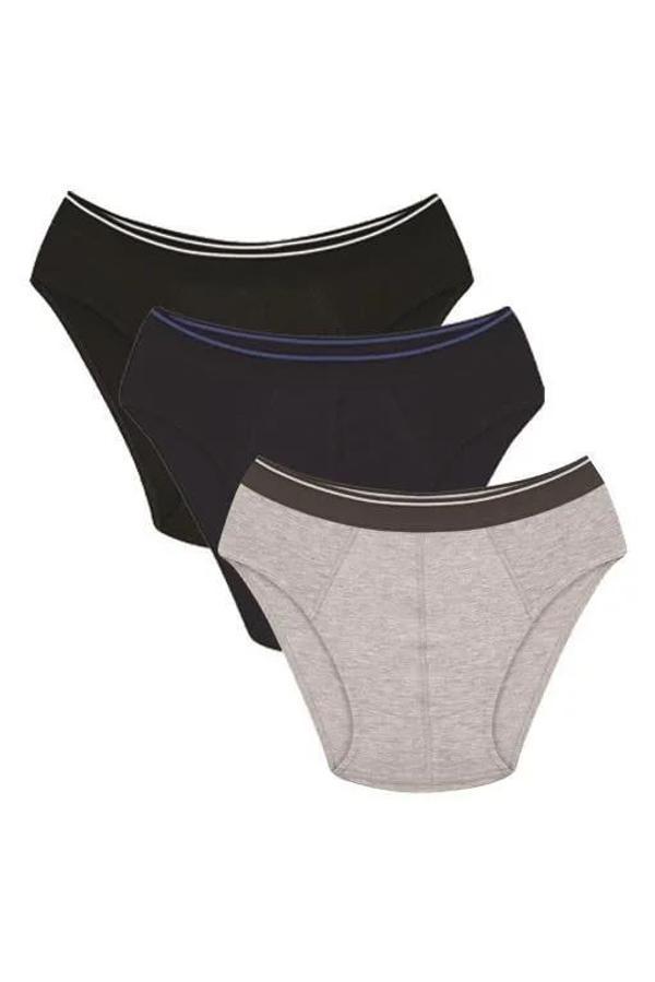 Erkek Pamuk 3lü Siyah Laci Gri Likralı Slip - Image 1