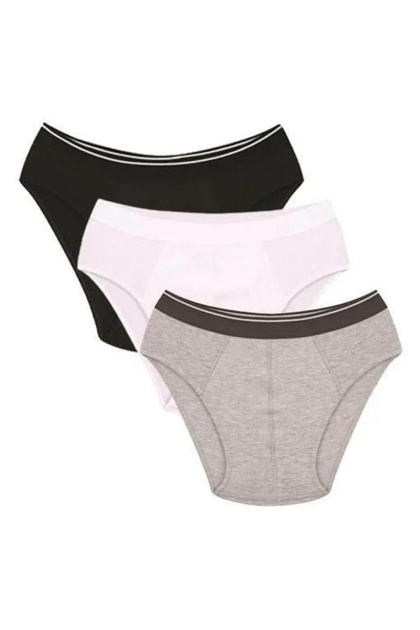 Erkek Pamuk 3lü Siyah Beyaz Gri Likralı Slip - Image 1