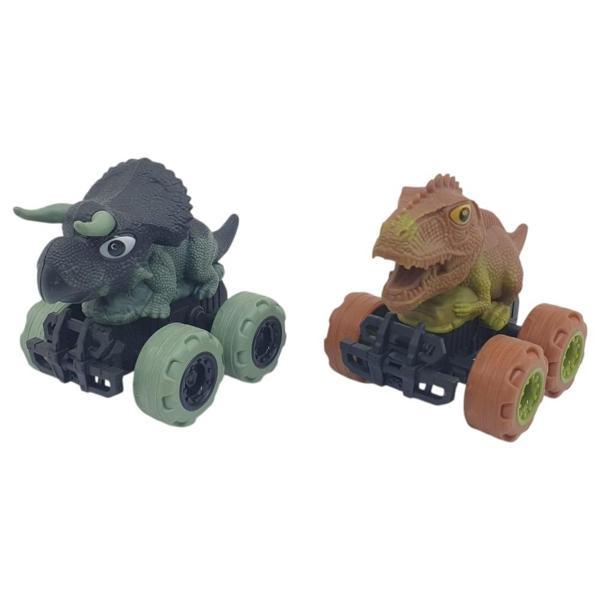 Sürtmeli Dinazor Arabalar 2'li - 12 cm - Triceratops & Stegosaurus - Image 1