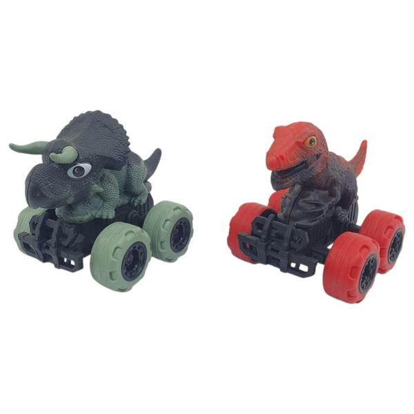 Sürtmeli Dinazor Arabalar 2'li - 12 cm - Triceratops & Trex - Image 1
