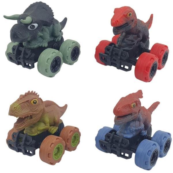 Sürtmeli Dinazor Arabalar 4'lü - 12 cm - Triceratops & Stegosaurus & Triceratops & Parasaurolophus - Image 1